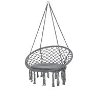 Outsunny Outdoor Cotton-Polyester Blend Macrame Hanging Rope Chair with Cushion, Portable Garden Chair with Fringe Tassels for Patio, Deck, Tree, Grey Grey