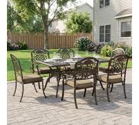 Outsunny Outdoor Dining Set with Cushions, Parasol Hole, Bronze Tone - Not applicable - Not applicable - Cast Aluminium, Polyester, Sponge