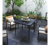 OUTSUNNY Outdoor Dining Table for 4 with Marble Effect Tempered Glass Top in Black Outsunny Black