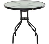 Outsunny Outdoor Dining Table, Round Coffee Table with Parasol Hole, Tempered Glass Top, Garden Side Table, 80cm Diameter Aosom UK