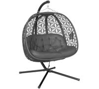 Outsunny Outdoor Double Hanging Chair Swing Chair Metal Stand Charcoal Grey