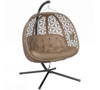 OUTSUNNY Double Hanging Swing Chair w/ Stand & Cup Holders in Brown Outsunny Brown