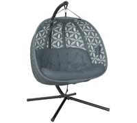 Outsunny Double Hanging Swing Chair w/ Stand & Cup Holders, Charcoal Grey, Grey