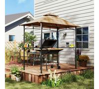 Outsunny Outdoor Double-tier BBQ Gazebo Shelter Grill Canopy Barbecue Tent, Cream