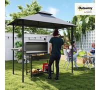 Outsunny Outdoor Double-Tier Bbq Gazebo Shelter Grill Canopy Barbecue Tent In Grey Grey