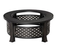 Outsunny Outdoor Fire Pit, Firepit with Grill Net, Mesh Lid, Poker, for Camping, Bonfire, Picnic, Bronze Tone