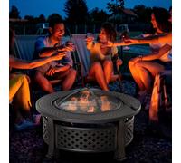 Outsunny Outdoor Fire Pit, Round Firepit with Grill Net, Mesh Lid, Bronze Tone - Steel - Fire Pit
