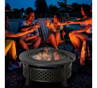 Outsunny Outdoor Fire Pit, Round Firepit with Grill Net, Mesh Lid, Bronze Tone - Steel - Fire Pit