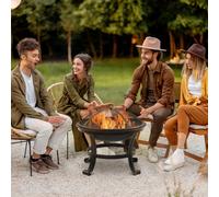 Outsunny Outdoor Fire Pit, Wood Burner With Screen And Poker, Black