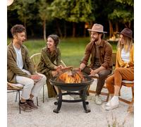 Outsunny Outdoor Fire Pit, Wood Burner with Screen and Poker, Black