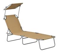 Outsunny Folding Sun Lounger w/ Sunshade Adjustable Backrest Tan