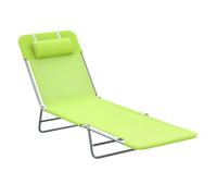 Outsunny Outdoor Foldable Sun Lounger, Adjustable Backrest Garden Recliner Sun Lounger Chair with Headrest Pillow, Green Green