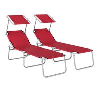 Outsunny Outdoor Foldable Sun Lounger Set of 2, 4 Level Adjustable Backrest Reclining Sun Lounger Chair with Angle