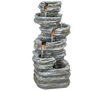 Outsunny Outdoor Fountain, 6-Tier Cascading Waterfall Feature with LED Lights, Resin Freestanding Garden Fountain, Grey