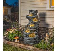 Outsunny Outdoor Fountain, Resin Freestanding Garden Fountain, Grey