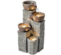 Outsunny Outdoor Fountain with 4-Tier Hand-Painted Pots, Cascading Waterfall, Garden Fountain with LED Lights, Adjustable Flow, Garden Water Feature for Patio, Grey and Rustic Brown