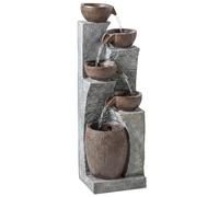 Outsunny Outdoor Fountain with 5-Tier, Garden Fountain with LED Lights, Adjustable Flow, Grey and Rustic Brown
