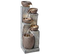 Outsunny Outdoor Fountain with 5-Tier Rustic Crock Design, Waterfall Feature with LED Lights, Adjustable Flow, Resin Freestanding Garden Fountain for Patio, Grey and Rustic Brown