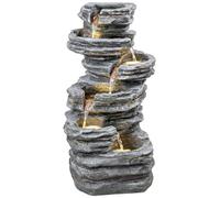 Outsunny Outdoor Fountain with 6-Tier Rock Design, Cascading Waterfall Feature with LED Lights, Resin Freestanding Garden Fountain for Patio Balcony, Grey