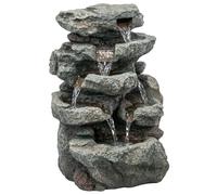 Outsunny Outdoor Fountain with 6-Tier Rock Design, Waterfall Feature with LED Lights, Resin Freestanding Garden Fountain, Grey