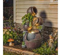 Outsunny Outdoor Fountain with LED Lights, 4-Tier Garden Fountain