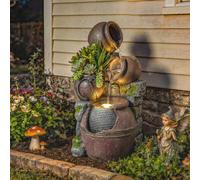 OUTSUNNY Outdoor Fountain with LED Lights, 4-Tier Garden Fountain in Brown Outsunny Brown