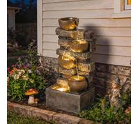 Outsunny Outdoor Fountain with LED Lights, Cascading Waterfall Feature - Rustic Brown - 31 x 25.5 x 72 cm - 1