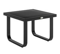 Outsunny Outdoor Garden Coffee Table, Rectangle Metal Side Table with Tempered Glass Tabletop, Adjustable Foot Pads