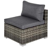 Outsunny Outdoor Garden Furniture Rattan Single Middle Sofa With Cushions For Backyard Porch Garden Poolside Deep Grey