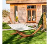 Outsunny Outdoor Garden Hammock Swing Hanging Bed With Wooden Stand For Patio - White, White