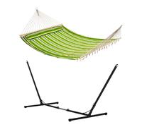 Outsunny Outdoor Garden Hammock with Stand, Double Cotton Hammock with Adjustable Steel Frame, Swing Hanging Bed with Pillow, for Garden Aosom UK