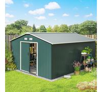 Outsunny 13 x 11Ft Garden Storage Shed W/2 Doors Galvanised Metal Green, Green
