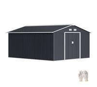 Outsunny 13 X 11ft Outdoor Garden Storage Shed w/2 Doors Galvanised Metal Grey | TJ Hughes