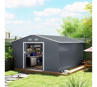 Outsunny 13 x 11ft Metal Garden Shed, Outdoor Storage Tool House with Ventilation Slots, Foundation Kit and Lockable Double Doors, Grey