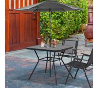 Outsunny Faux-marbled Patio Table With Umbrella Hole Steel Frame, Black