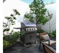 OUTSUNNY Outdoor Gas Grill BBQ Trolley w/ Warming Rack, Side Shelf, Carbon Steel in Black Outsunny Black