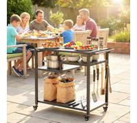 Outsunny Outdoor Grill Cart, Movable Food Prep Table on Wheels, Black, Black