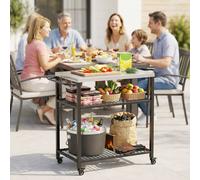 Outsunny Outdoor Grill Cart, Movable Food Prep Table with Wheels, Hooks - Not applicable - 93 x 51 x 90 cm - Not applicable