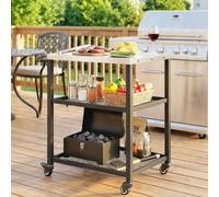 Outsunny Outdoor Grill Cart, Pizza Oven Stand With Adjustable Shelf, Hooks
