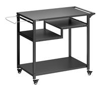 Outsunny Outdoor Grill Cart, Three-Tier Pizza Oven Stand with Steel Tabletop, Hooks, Rubbish Bag Holder, Wheels, Black