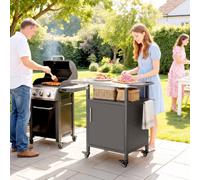 Outsunny Outdoor Grill Cart With Cabinet, Food Prep Table On Wheels, Brown