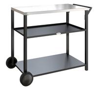 Outsunny Outdoor Grill Cart with Stainless Steel Tabletop for Kitchen Prep, Two-Tier Pizza Oven Stand on Wheels, Black