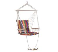 Outsunny Outdoor Hammock Hanging Rope Chair Garden Yard Patio Swing Seat Wooden With Footrest Armrest Cotton Cloth (Red)