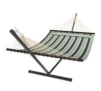 Outsunny Outdoor Hammock with Stand Detachable Pillow Striped Swing Steel Frame, for Garden, Patio, Green