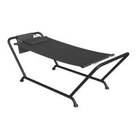 Outsunny Outdoor Hammock with Stand, Freestanding Hammock with Side Pocket, Headrest for Patio, Balcony, Porch, Dark Grey