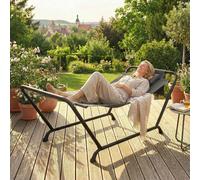 Outsunny Outdoor Hammock with Stand with Side Pocket, Headrest, Dark Grey, Grey