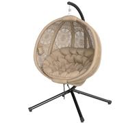 Outsunny Outdoor Hanging Chair, Swing Chair with Metal Stand, Thick Padded Cushion, Foldable Basket and Side Pocket, for Indoor and Outdoor, Sand