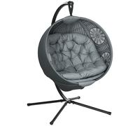 Alfresco Hanging Swing Chair with Metal Stand and Side Pocket, Charcoal Grey, none