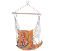 Outsunny Outdoor Hanging Rope Chair with Soft Padded Seat & Backrest, Garden Hammock Chair with Wooden Support Bar Cotton Cloth, Portable Garden Chair for Patio & Tree, Orange Multicolour