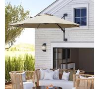 Outsunny 3 M Wall Mounted Garden Parasol Umbrella with Rotate, Outdoor Market Umbrella Sun Shade Canopy with 8 Ribs, Khaki